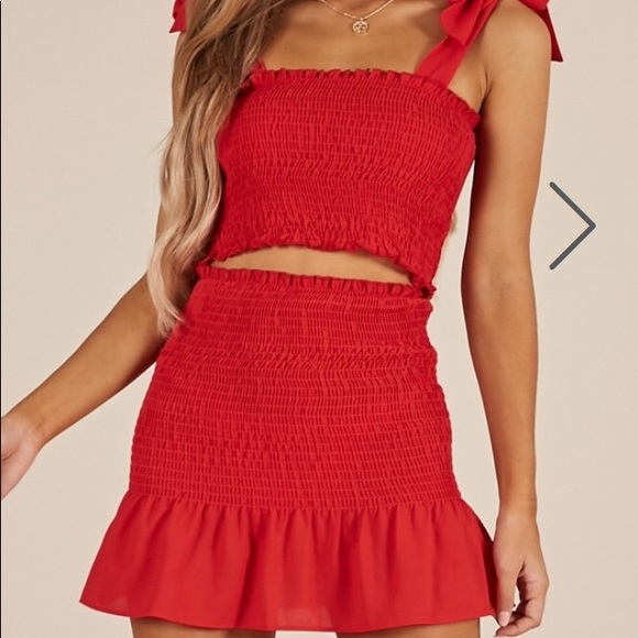 red two piece dress set